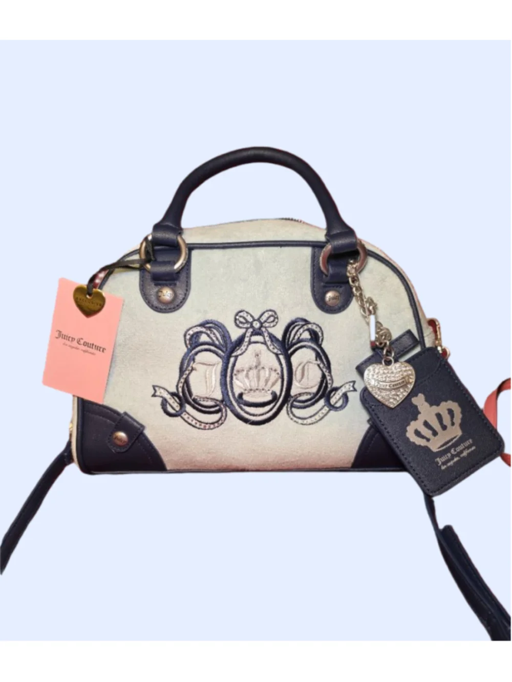 Juicy Couture Bowler Bag with Card Holder and Bag Charm Light Blue Navy Blue